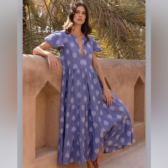 OLIPHANT Chatham Blue V-Neck Maxi Dress - Picture 2 of 7